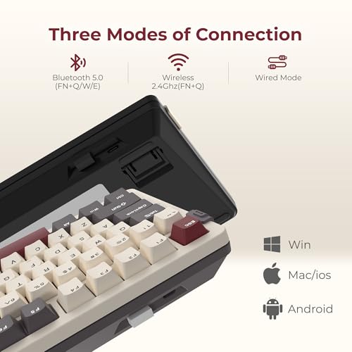 Image of Rosewill Neon S75 Wireless Mechanical Gaming Keyboard, 80-Key Layout w /Volume Knob, Bluetooth / 2.4GHz / USB-C, Hot-Swappable Red Switches, RGB Backlit, 6000mAh Battery, Windows & macOS, White