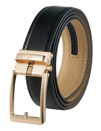 Image of Tonywell Men's Leather Ratchet Belt, 1 3 /8 inch Adjustable Dress Belt, Trim to Fit