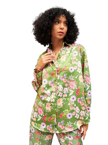 Image of SASSAFRAS Women Satin Floral Oversized Shirt