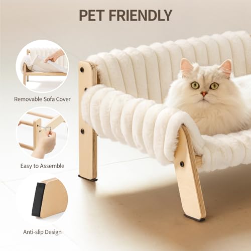 MEWOOFUN Erhöhtes Weich Katzensofa Bett für große Katzen und Kätzchen, Stabiles Katzenbett kleines Hundebett mit waschbarem abnehmbarem Bett, 56x45cm (Beige, M)