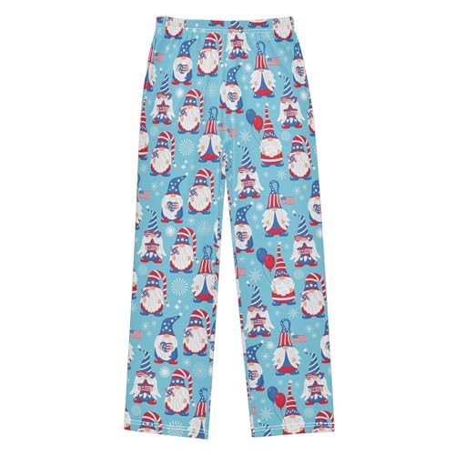 Gnome American Flag Boys Long Pants Soft Trousers Elastic Waist Kids Lounge Bottoms with Pockets S-XL