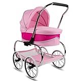 Valco Baby Classic Bassinet Doll Stroller - Hot Pink, Luxury Vintage-Style Pram, Removable Bassinet, Handcrafted Wheels, Ideal Gift for Kids Ages 3+