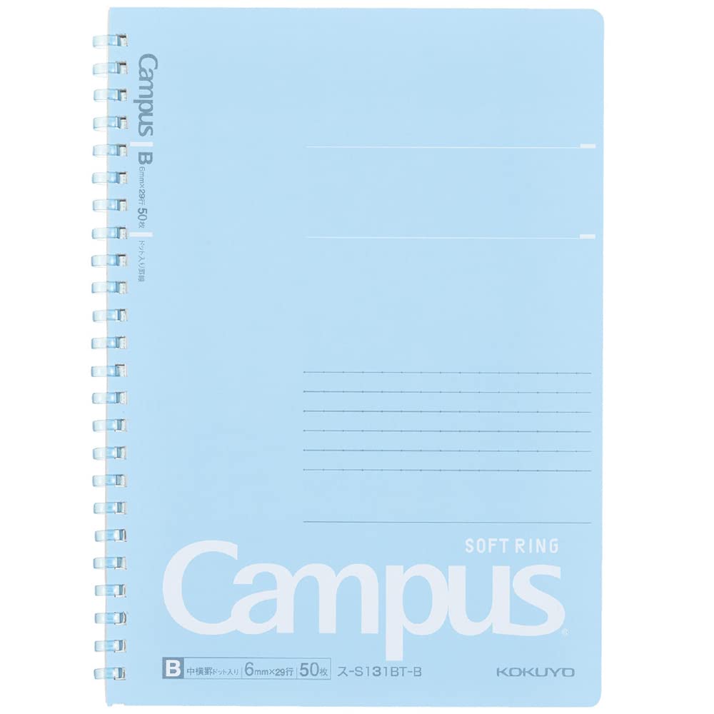 KOKUYO Spiral Lined Notebook, 8.3'' x 5.8'' Pastel Journal A5 Campus Soft Ring Notebooks with Dot 6 mm Ruled, 50 Sheets, Blue 1 Subject Notebook, Note Taking for School. Japan Import (SU-S131BT-B) — image 1