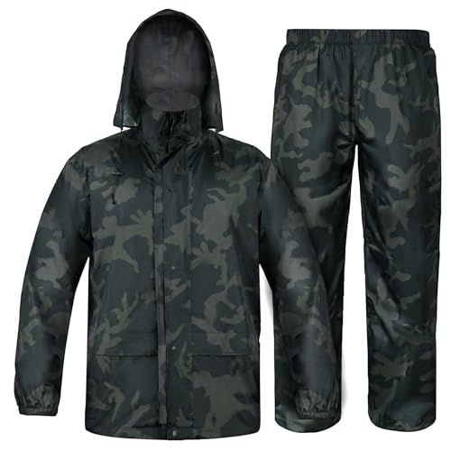 LOOGU Camo Regenanzug – Regenausrüstung für Herren, wasserdicht, leichter Regenmantel, atmungsaktive Herren-Regenjacken, Kapuze