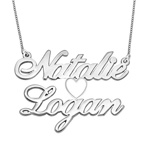 925 Sterling Silver Personalized Name Necklace with Open Heart Custom Made with 2 Names