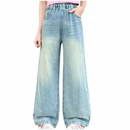 Tween Girls Flare Jeans High Waisted Stretchy Vintage Kids Bell Bottom Denim Pants Streetwear Trousers with Pockets
