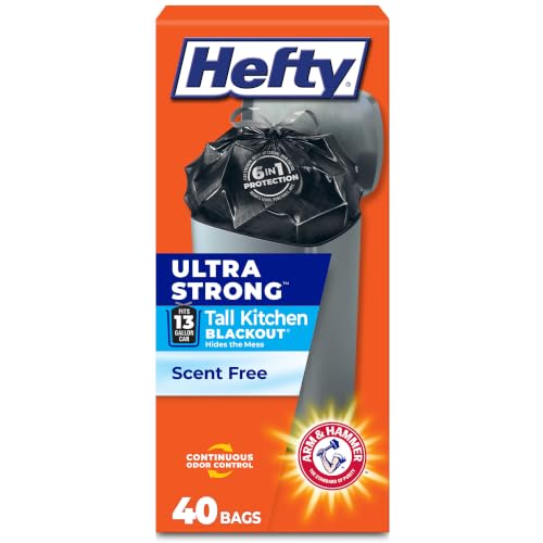 Hefty Ultra Strong 13 Gal Kitchen Trash Bags, Black, Unscented, 40ct