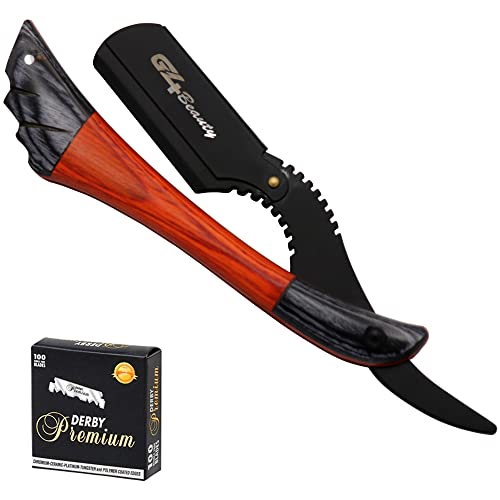 G4 Vision Straight Edge Razor Barber Artificial Wood Handle Stainless Steel Folding Razor, Cut Throat Razors, with 100 Free Single Blades