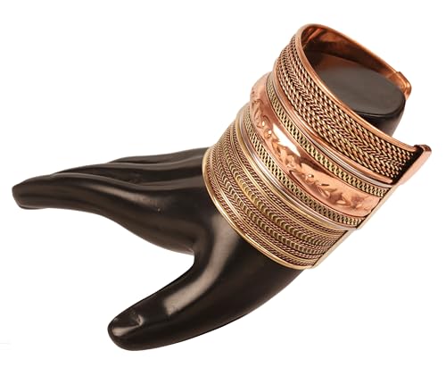 Image of Touchstone copper bracelets | gift for men women |adjustable 100% pure solid real magnetic jewelry | handmade bracelet set combo | rope braided tibetan bangles.