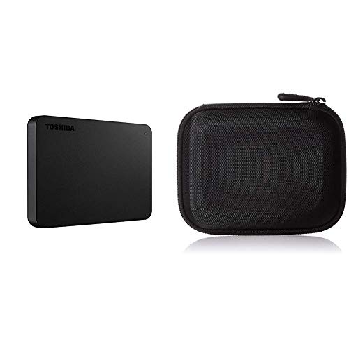 Toshiba Canvio Basics - Disco Duro Externo, 2.5 Pulgadas (6.4 cm), Negro, 2 TB & Amazon Basics - Funda para Disco Duro Externo, Color Negro, 13.2 x 10.5 x 3.8 cm