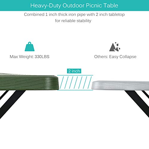 Gymax Picnic Table, Table Bench Set W/Stable Steel Frame & All Weather Table Top For Outdoors Backyard Patio Poolside Lawn Dining Party #TOP2