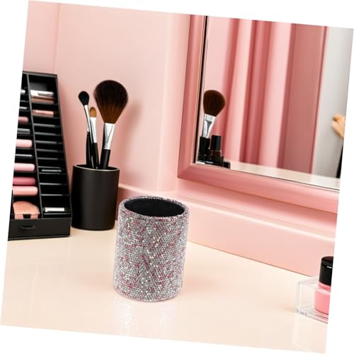 Boîte de rangement pinceaux rose pailleté pour bureau et coiffeuse