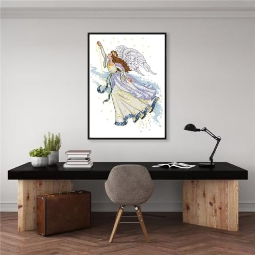 Image of Stamped Cross Stitch Kits for Beginners- Full Set of Butterfly Fairy Embroidery for Adults,11 CT 3 Strands DIY Patterns Counted Arts Craft 9.5x13.7 inch