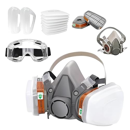 Image of Gas Mask Respirator Set Activated Carbon Filters & Protective Goggles | 6200 Industrial Mask For Epoxy Resin Work, Wall Painting, Welding, Polishing, Spraying & Gas, Construction
