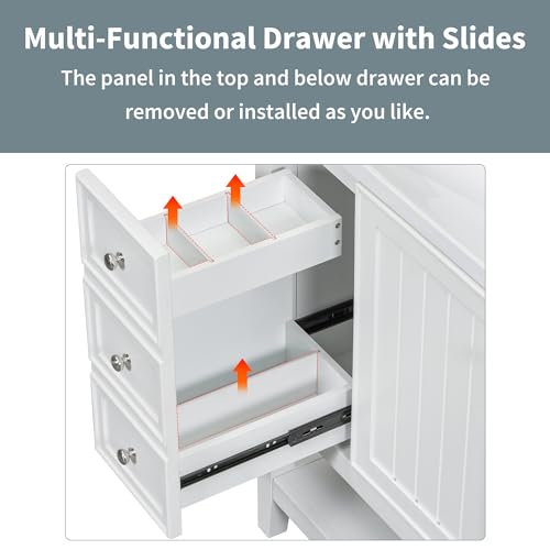 Image of Favfurish 36 inch Bathroom Vanity with Ceramic Sink,Undermount Single Basin Bath Vanity Set w /Soft-Close Door and 3 Drawers,Modern Freestanding Storage Cabinet w /Open Shelf,Solid Wood Frame,White