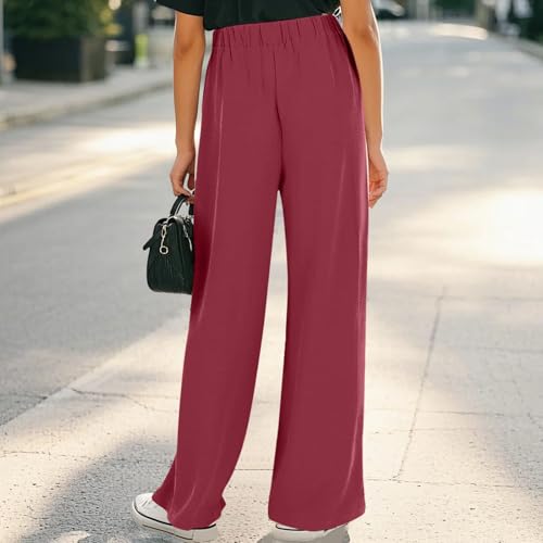 Moonker Linen Cotton Pants for Girls Baggy Elastic High Waisted Wide Leg Flowy Casual Trousers Loose Pants for3