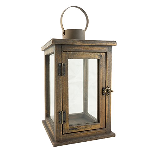 Stonebriar SB-5174B Rustic 12.5" Wooden Candle Lantern, Large, Brown