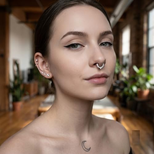 Image of RUVEE Nose & Ear Clip Titanium Plated Pin Non Pierced Just Press for Women & Girls Septum Ring