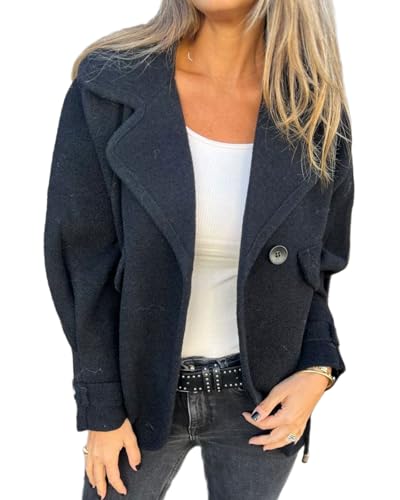 CHARTOU Women Winter Fall Casual Wool Blend Notch Lapel Blazer Coat Loose Tweed Jacket without Pocket