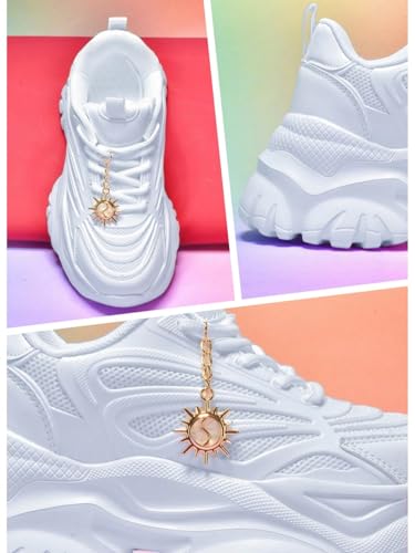Women's Trendy Sneakers with Gold Sun Charm Platform Thick-Sole 2.75-inch Height Boost Stylish Streetwear Cushioned Comfort for Daily Wear + Non-Slip & Shock-Absorbing3