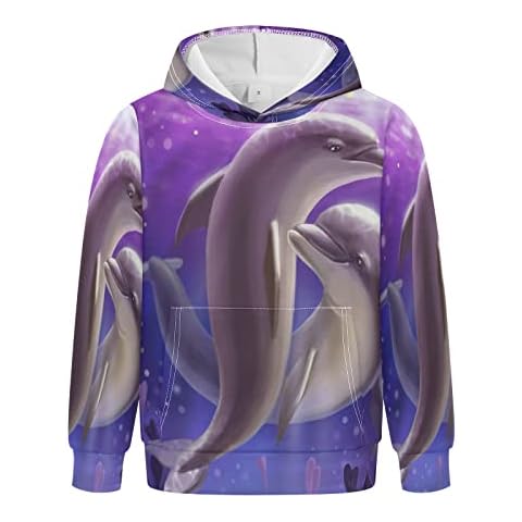 Linomo Unisex Kids Hoodies Ocean Sea Animal Dolphin Sweaters Pullover Hoodies Hooded Sweatshirt for 4-10 Years Boy Girl Multicolor Cover