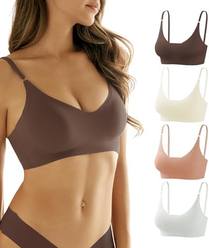 DEANGELMON Comfortable Seamless Bra for Women Buttery Soft Wireless Everyday Basic Bras V Neck Padded Sleeping Bralettes