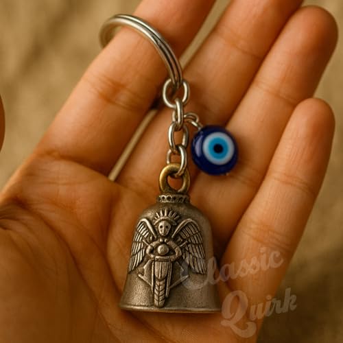 Image of Evil Eye Hooked Guardian Bell Keychain - Protective Lucky Charm Bell with Clip Hook for Bike, Car, Key & Bag | Spiritual Good Luck Talisman Gift