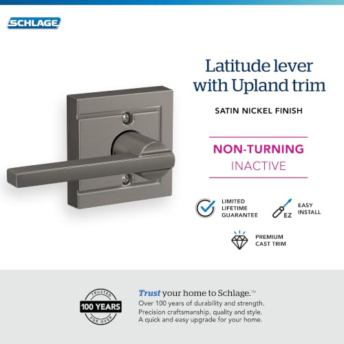 Image of SCHLAGE Latitude Non-Turning Dummy Door Handle, Reversible, Satin Nickel