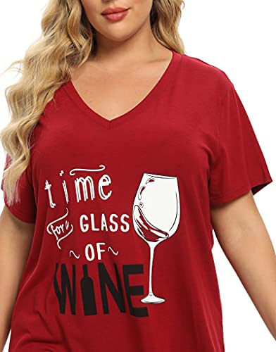 Image of Vozanet Women's Pajamas Set Soft V Neck Sleepwear Top and Capri Pj Lounge Sets Cartoon Heart Shape Cat Nighty Plus Size