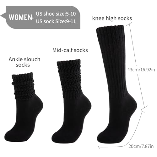 COOVAN Slouch Socks Women 4 Pairs Knee High Scrunch Cotton Soft Knit Cushion Extra Long Socks4