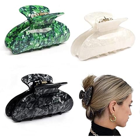 Mistofu 3PCS Hair Claw Clips For Women Thick Hair Medium Claw Clips(1) (Black White Green) Cover