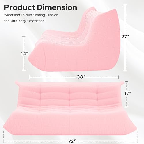 Image of HABUTWAY Bean Bag Chairs Fireside Lazy Floor Sofa,3 Seater,Pink | Soft Teddy Fleece 3 Seater Sofa with High-Resilience Foam Filling，Beanbag for Living Room, Bedroom, Office