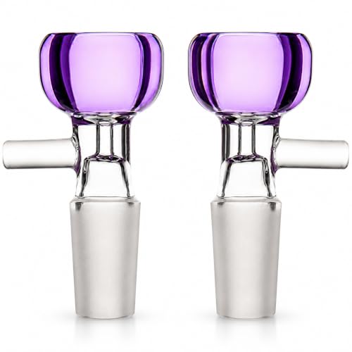 2Pack Purple 14mm Piece Glass Replacement Heat Resistant Borosilicate Glass Bowl Piece with Handle Reusable Tobacco Pipe Glass Filter Accessories