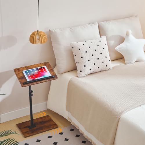 MAHANCRIS 360° Rotating End Table, Height-Adjustable Side Table, C-Shaped Side Furniture, Snack Holder with Phone and Tablet Slot, for Living Room, Bedroom, Balcony, Rustic Brown AETRB4501 - Image 3