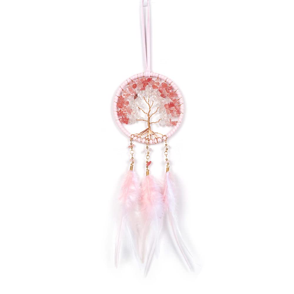 Piccolo Acchiappasogni Per Auto Con Albero Della Vita E Cristallo - Decorazione Boho Per Specchietto Retrovisore, 38 Cm