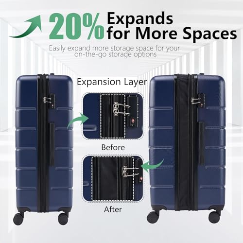 20-Inch Hard Sided Expandable Suitcase with 360-Degree Rotating Wheels - Blue Travel Luggage for Easy Mobility4