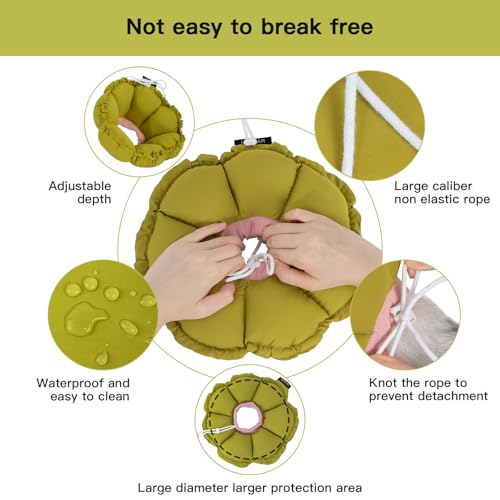 Image of H HIDREAM Soft Cat Cone Collar， Cute Adjustable Cat Recovery Collar，Elizabethan e Collar that can Protect Head and Foot Wounds，Green Flower All-Season Style