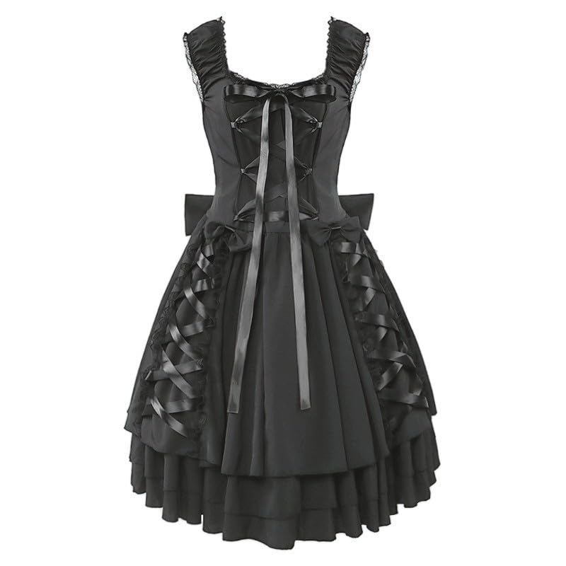 Robe gothique pour femme mini robe de soirée punk à lacets noirs