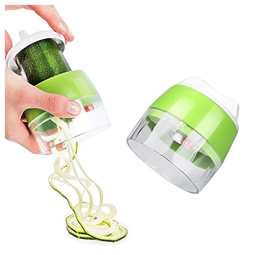 DXIA 4-i-1 spiralizer handhållen grönsak, justerbar spiralhackare, kraftig grönsaksspiralskärare, pasta spagettitillverkare för morot, frukt, gurka, potatis, pumpa, zucchini, nudel
