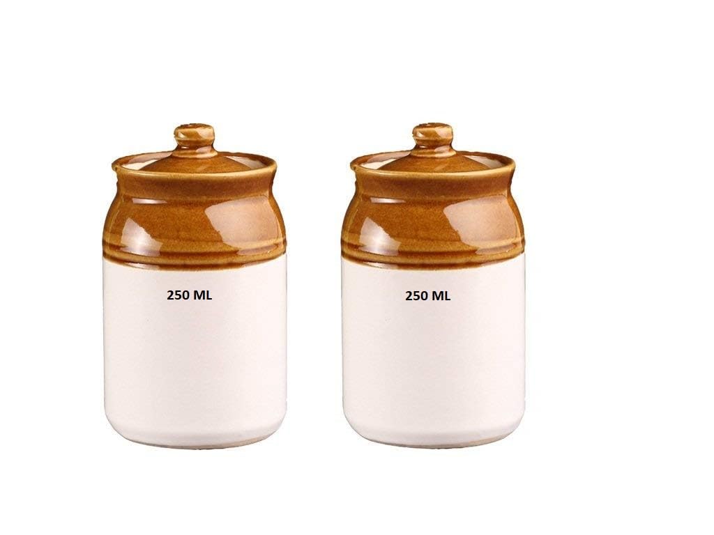 Ceramic Handmade Pickle Jar Set with Lid, Dining Table Pickels Containers and an Ideal Gift for Family Set of 2 Small