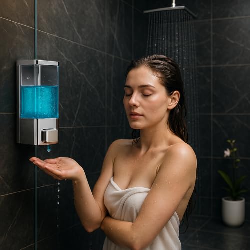Image of Cube ABS Wall Mounted Soap Dispenser for Shampoo, Sanitizer, Lotion, Dish Wash Gel - Refillable Liquid Pump for Bathroom, Kitchen (Pack of 2)