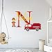 Personalized Name Firefighter and His Truck- Baby Boy - Wall Decal Nursery for Home Bedroom Children (Wide 30