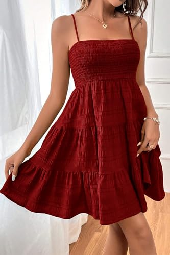 Image of HVEPUO Women Spaghetti Strap Sleeveless Smock Cami Mini Dress Summer Vacation Flowy Boho A Line Swing Short Dresses for Women