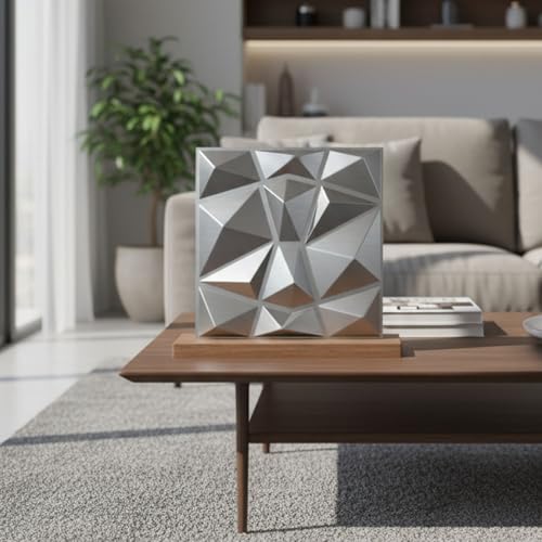 Image of Kayra Decor 3D PVC Wall Panels - Small Diamond Design, Silver Color, 19.7 inch x 19.7 inch (Pack of 18) | Covers 42.28 Sq. Ft. |