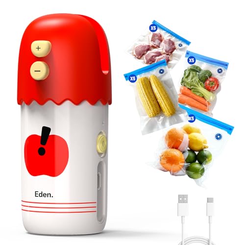 3 en 1 Mini Sellador de Bolsas Integración de Corte, Sellado Térmico y Vacío, Envasadora al Vacio Manual Incluye 20 Bolsas Vacío Alimentos, Mini Envasadora al Vacio Carga USB Vacuum Sealer Rojo