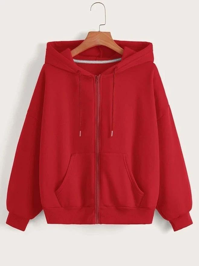 Image of Zipper Solid Black Full Sleeves Hooded Neck Casual Fit Stylish Regular Winter Wear Hoodie for Women Men