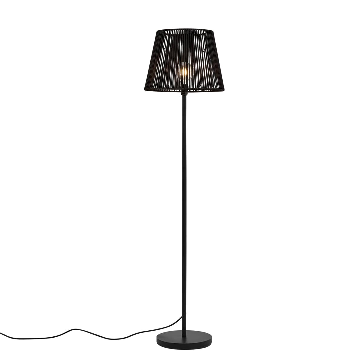 Qazqa Black Japandi Outdoor Floor Lamp With Shade, Standing Lamp For Garden - Virginia - Max. 15W, E27, 155Cm, Ip44, Round