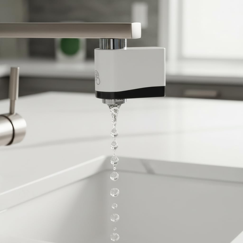 Sensore automatico per rubinetto, dispositivo di risparmio idrico, rilevamento del movimento a infrarossi, con sensori laterali inferiori, impermeabilità IPX6, filettatura interna 19-24 mm (nero +