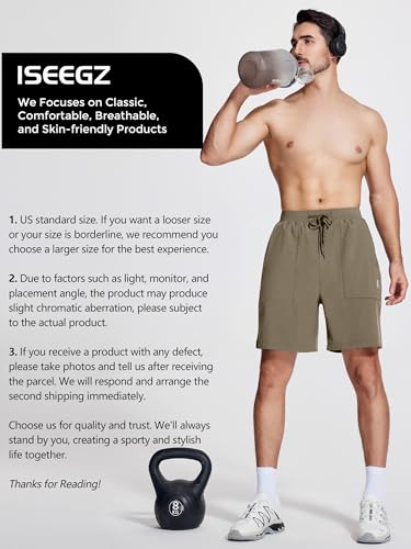 ISEEGZ Bermuda masculina atlética de ginástica de 17,8 cm com costura interna para corrida com bolso