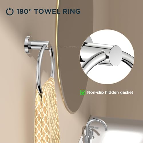 Image of FORIOUS Towel Ring, SUS304 Stainless Steel Modern Hand Towel Holder Rack Hanger Round for Bathroom Wall Mounted, Ideal for Bath, Kitchen, RV, Chrome(2 Pack)